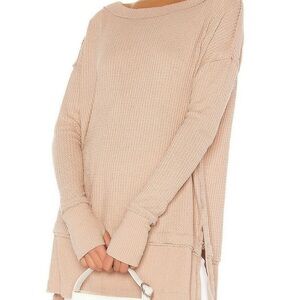 We The Free Long Sleeve Waffle-Knit Top in Tan